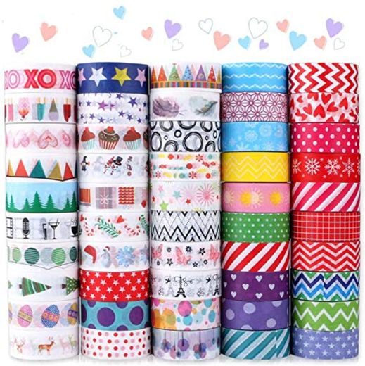 Buluri 50 Rollos de Cinta Adhesiva Washi Cinta Adhesiva Decorativa para Scrapbooking