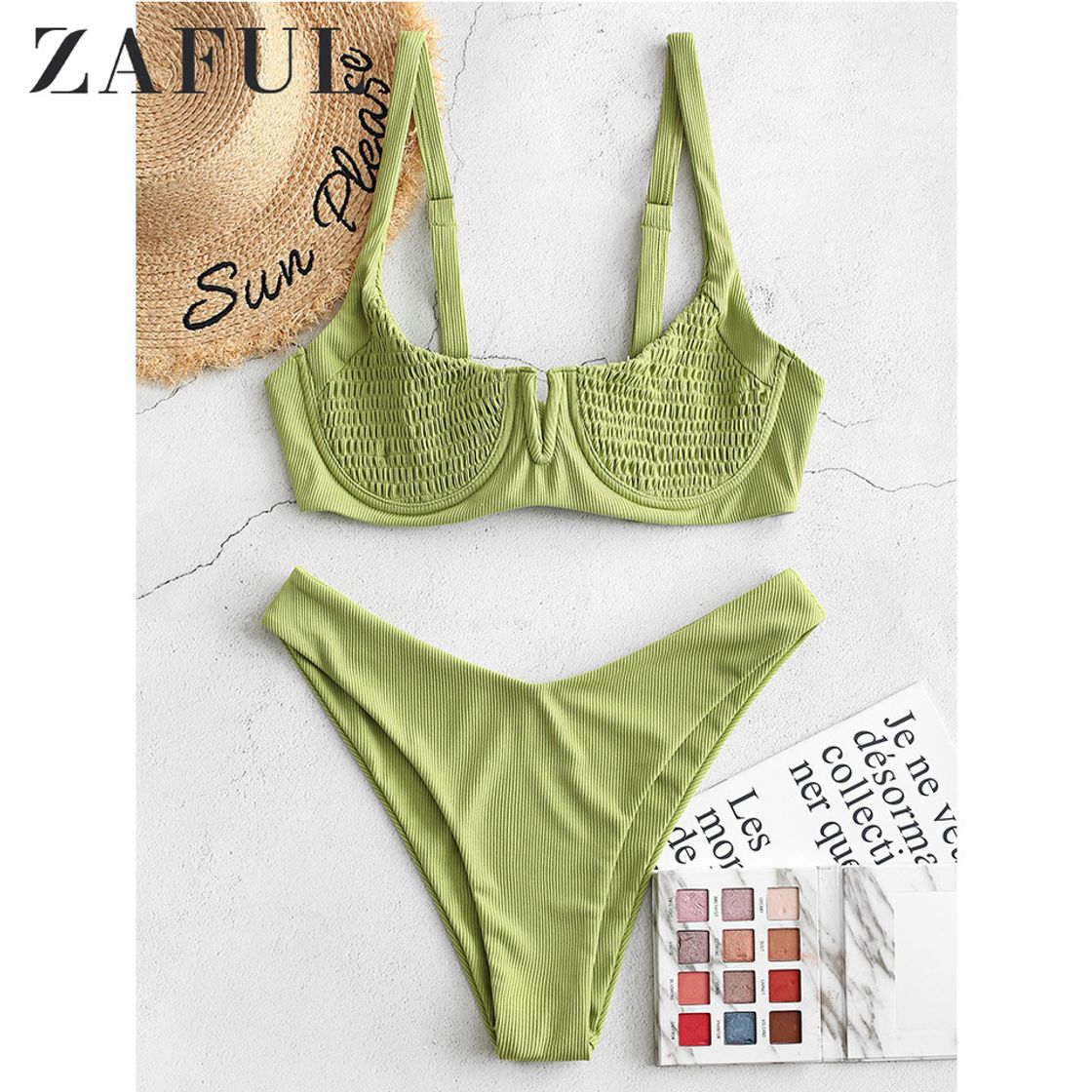 ZAFUL Mujer Sólido Tanga Corte Alto Bikini Conjuntos