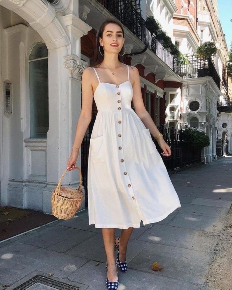 Fashion Vestido Branco com Botões 