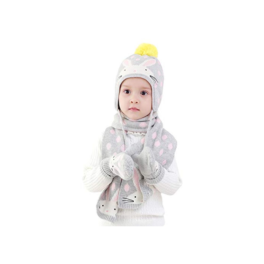 Fashion Niñas Gorro Bufanda Guantes de Punto 3pzs Conjunto Invierno 1-2 años Bebé