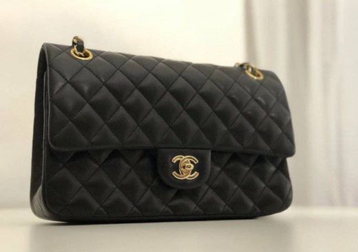Bolsa Chanel 2.55 Classic Flap Bag Preta Lambskin Dourado Italiana
