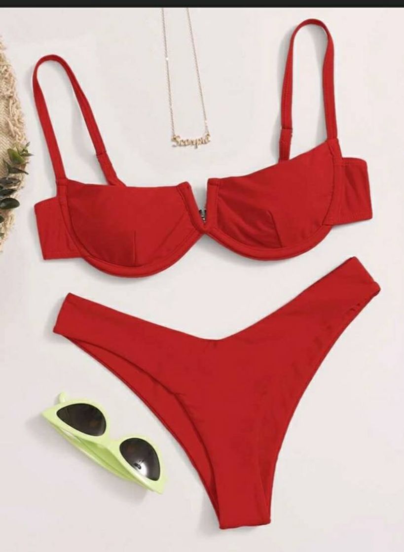 Moda Conjunto De Biquíni Vermelho Simples Sexy

