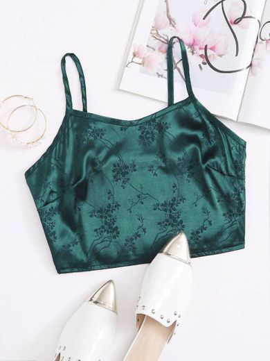 Camis floral verde oscuro casual