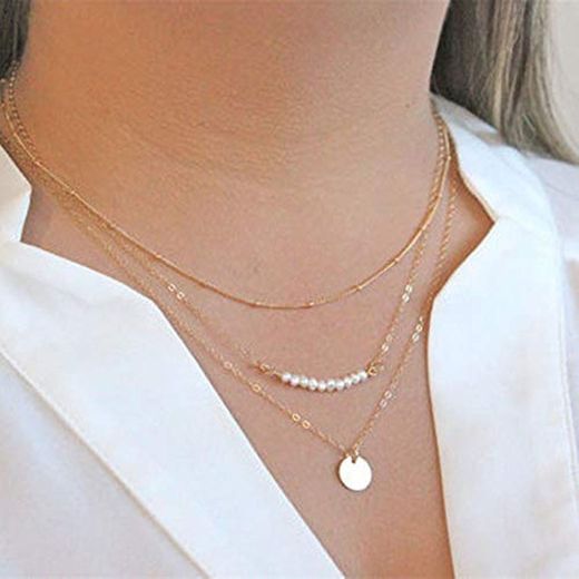 Jovono Fashion Multi – Collar de capas con lentejuelas de perlas para