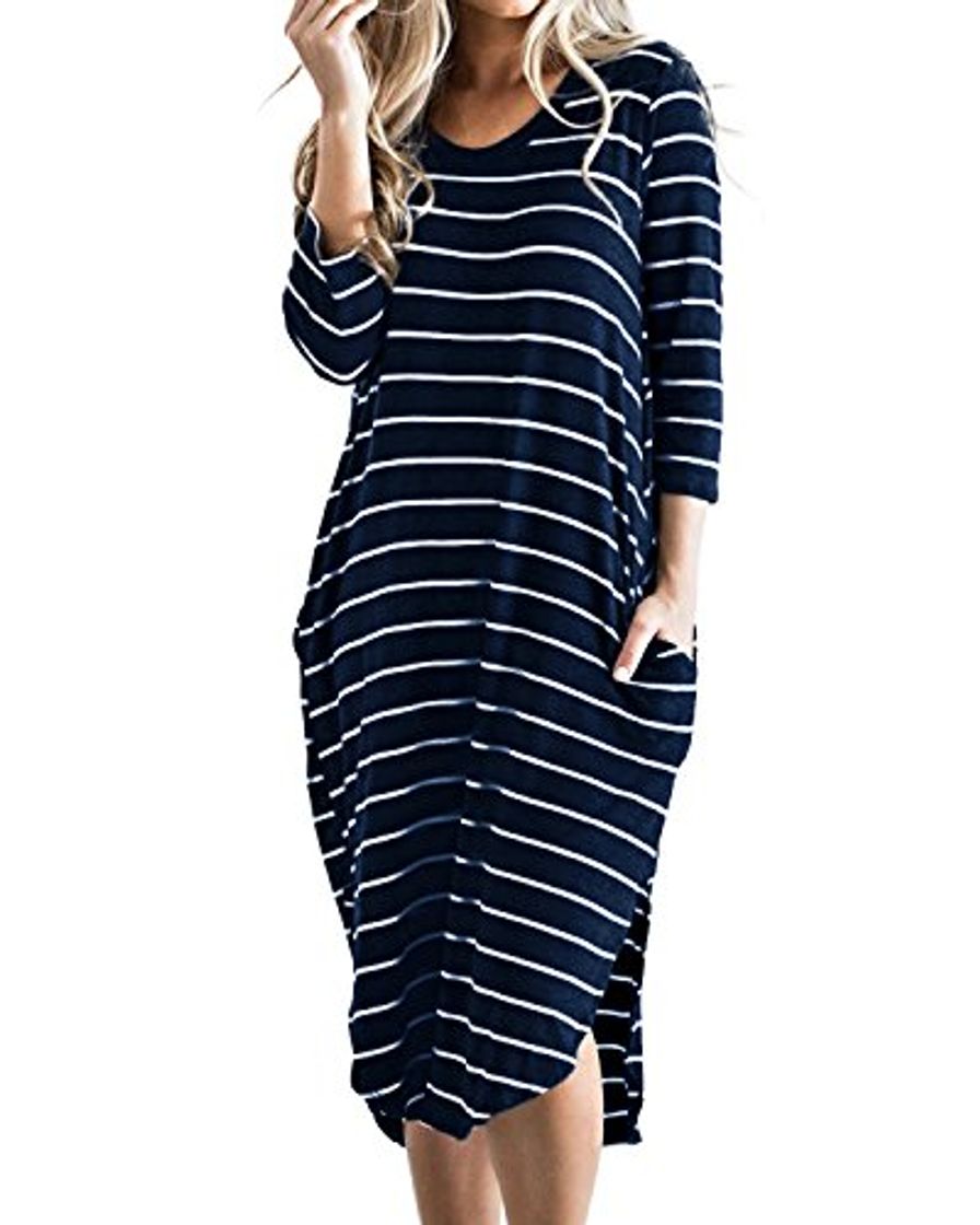 Social CNFIO Vestidos de Fiesta Mujer Casual Largos Midi Manga Larga Algodón Vestido Playa Mujer Bolsillos Dress