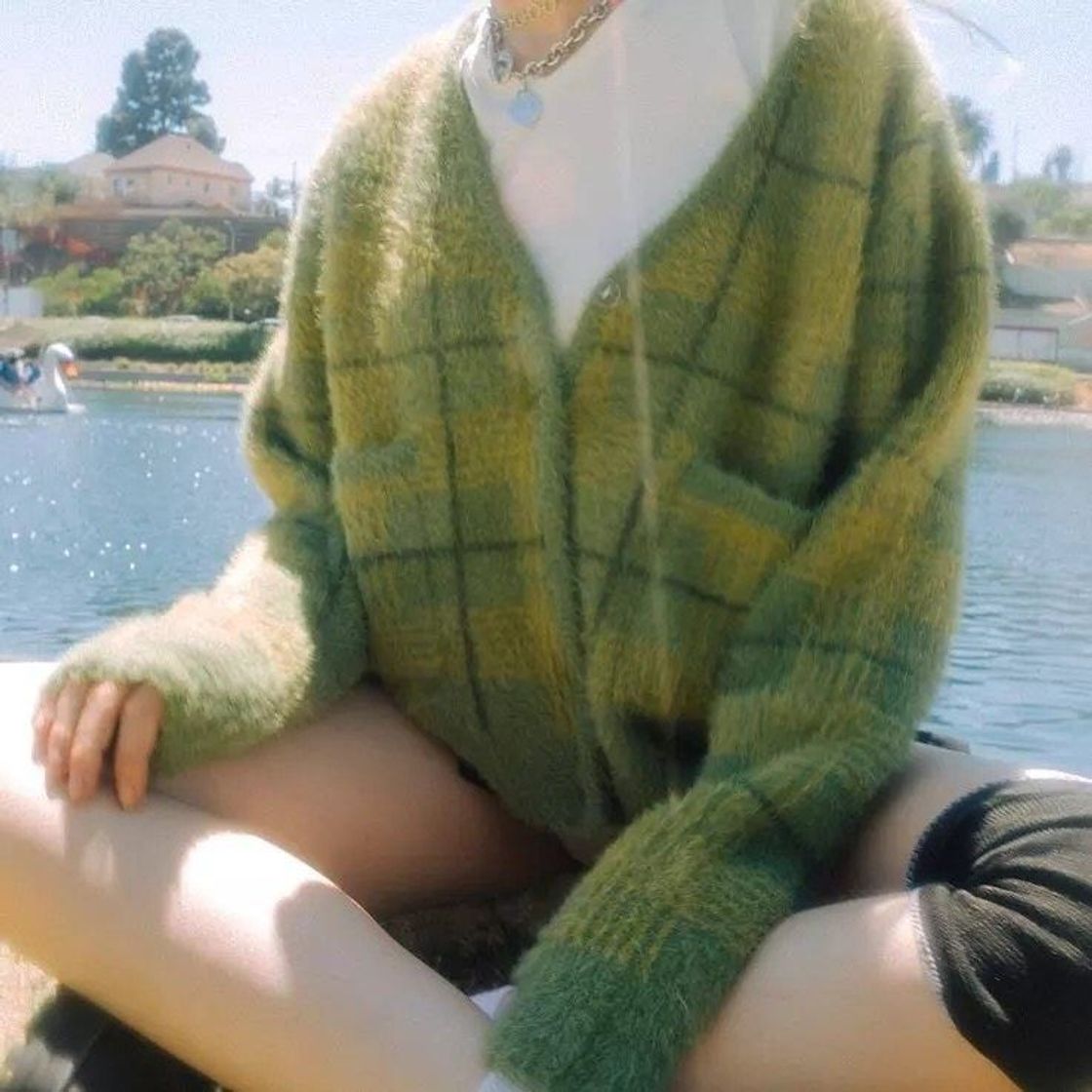 Moda green plaid cardigan