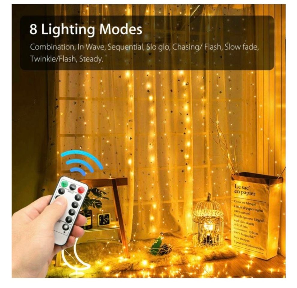 Moda 300 LED Curtain Fairy Lights Party Wedding USB String Hanging ...