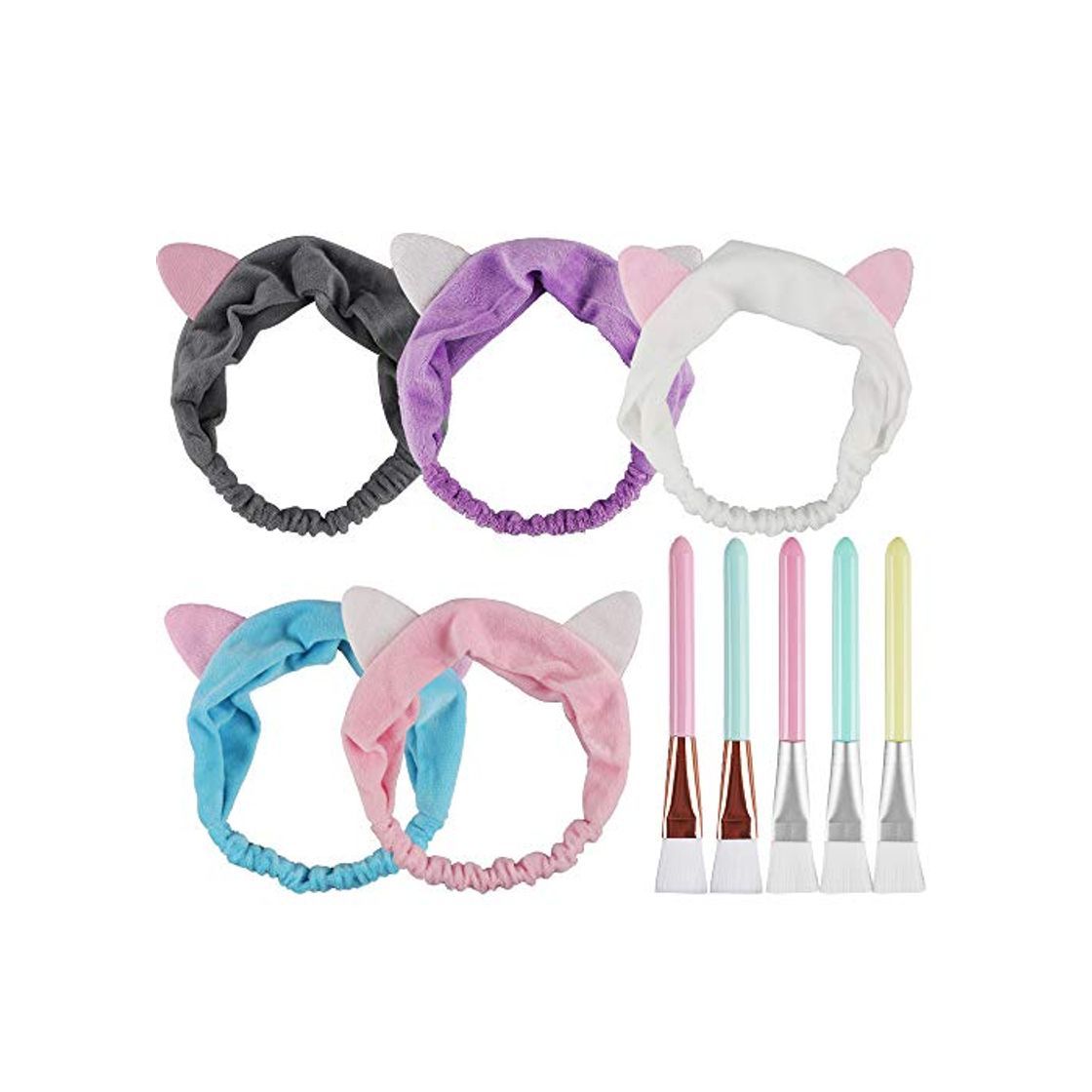 Fashion 5pcs Brocha Mascarillas Faciales y 5pcs Banda Elástica de Orejas de Gato