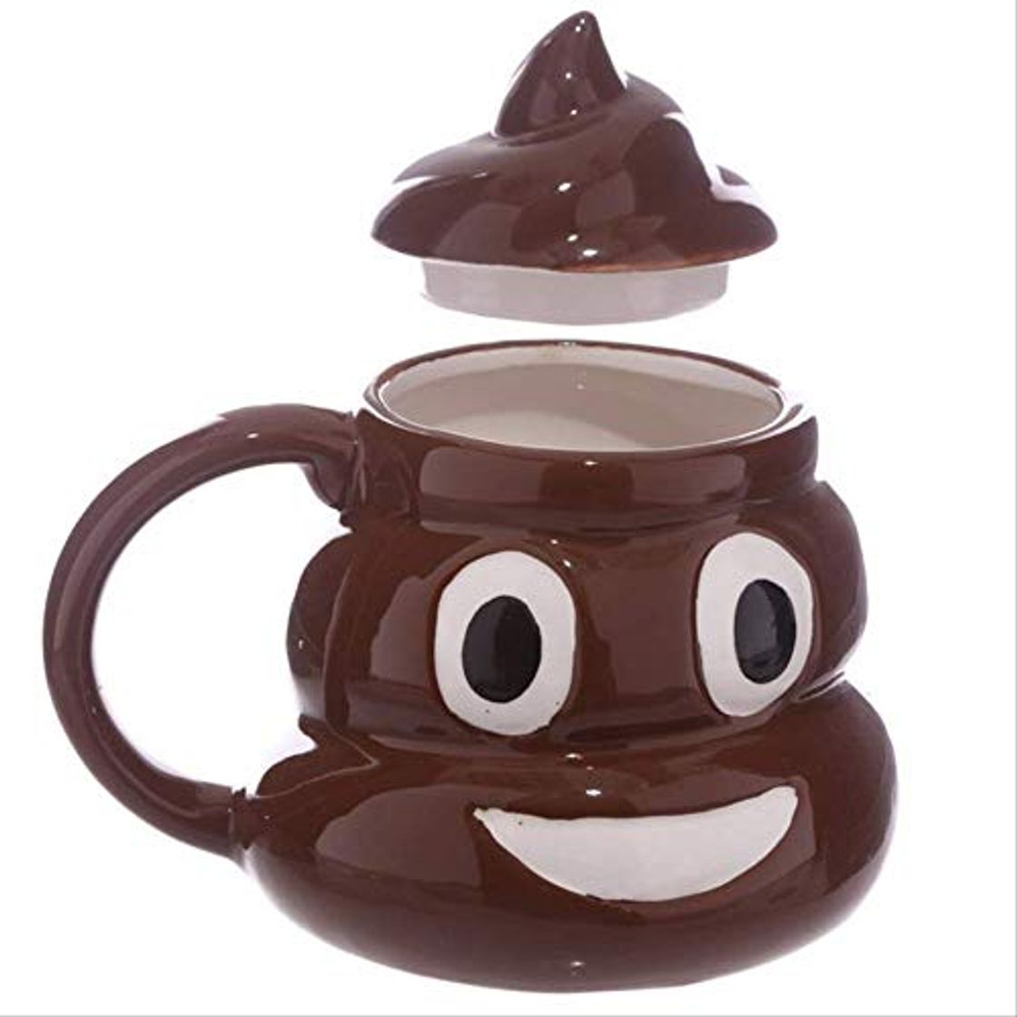 Producto ZPF Copa  Divertido Cerámica 3d Emoji Taza Sonrisa de dibujos animados Café Leche Taza de caca Taza de agua con tapa de mano Taza de té Office Drinkware 300ML Caca