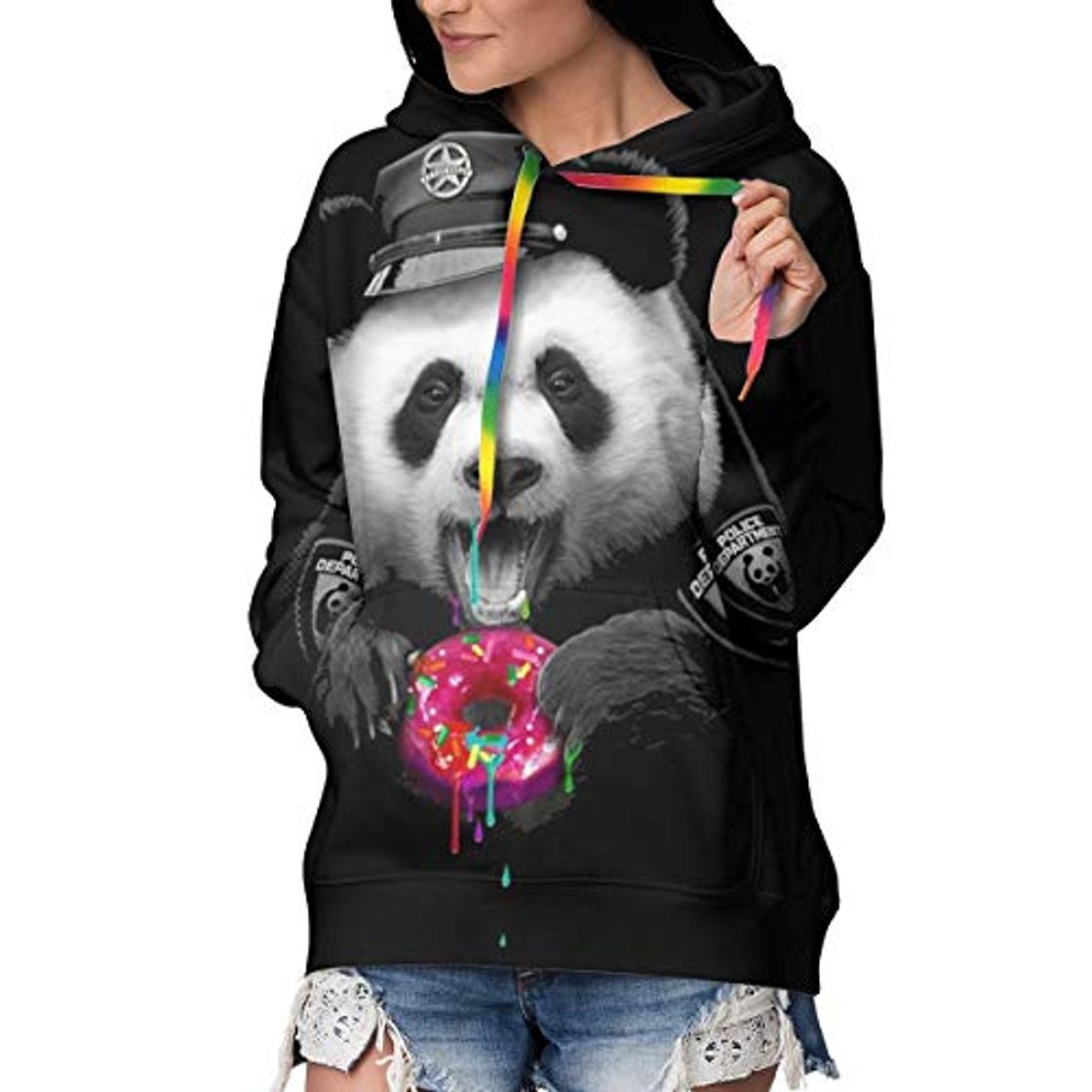 Social Melinda Perrodin Panda Poloce Eat Doughnut - Sudadera con Capucha para Mujer