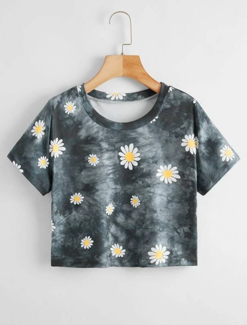 Fashion Camisetas Floral Gris Casual