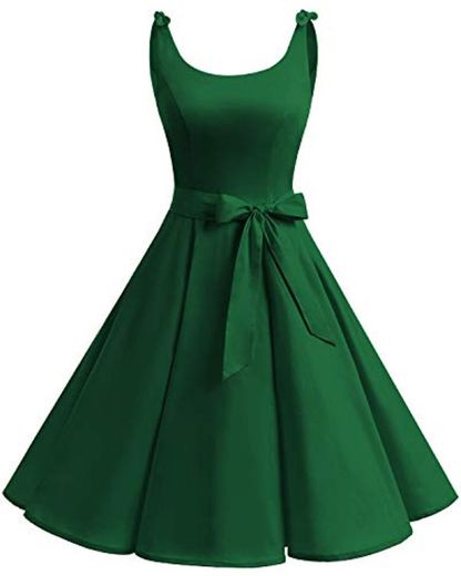Bbonlinedress Vestidos de 1950 Estampado Vintage Retro Cóctel Rockabilly con Lazo Green XL