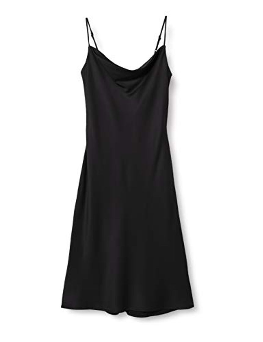 Moda Marca Amazon - find. Vestido Midi de Satén Mujer, Negro