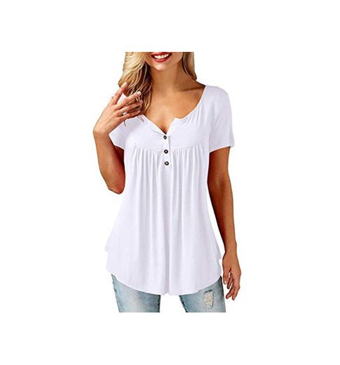 UMIPUBO Bluas de Mujer Camisa Algodón Blusa Mujer Elegante Manga Corta Camisa