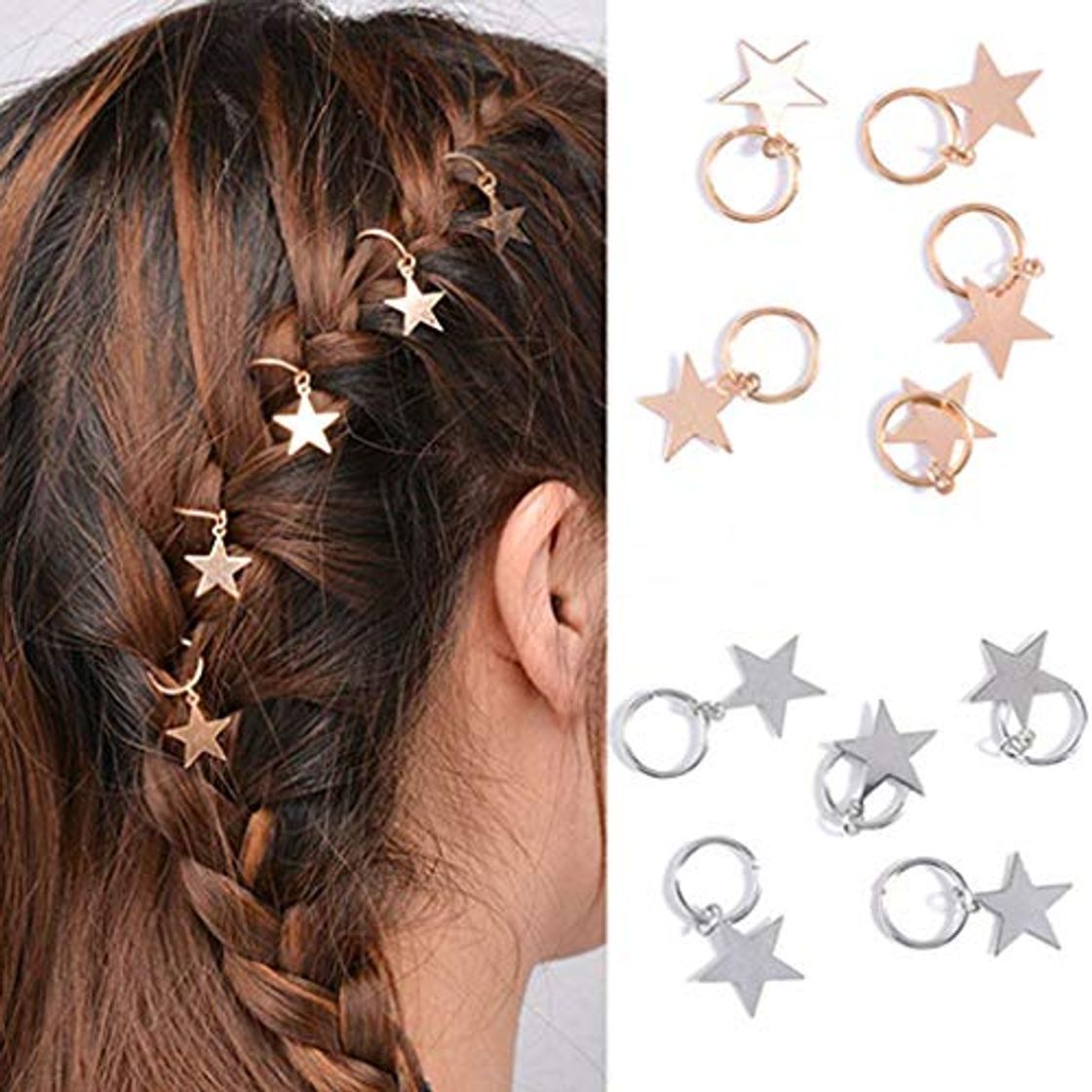 Social TOOGOO 10Pcs Ni？a Linda Plata Brillante Y Oro Estrella Anillo de Pelo