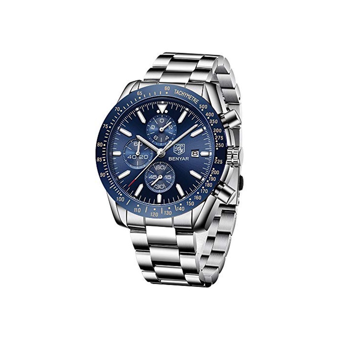 Social BENYAR Cuarzo cronógrafo Impermeable Relojes Business Casual Deporte Acero Inoxidable de Reloj de Pulsera