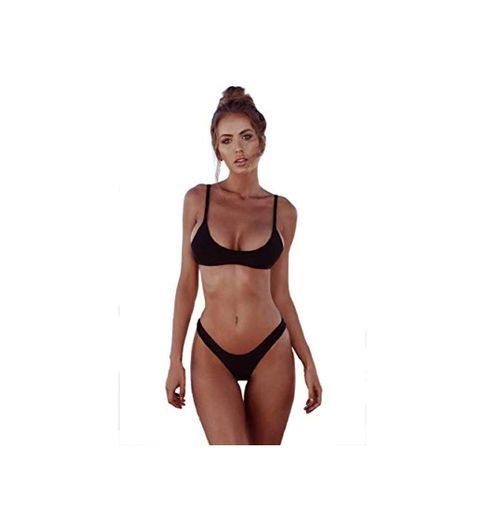 heekpek Bikinis Mujer 2019 Brasileños Bañador Ropa de Baño Push Up Dos Piezas con Relleno Traje de Baño de Tubo Color Liso