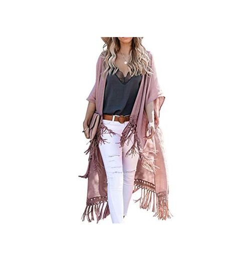 Cardigan Mujer Verano Kimono Cubiertas de Playa Pareos Manga Corta Borla Blusa