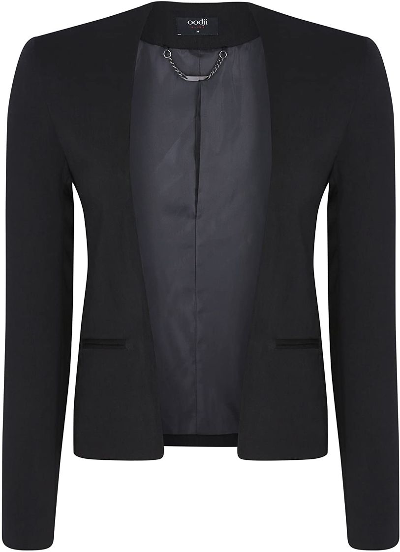 Social oodji Ultra Mujer Chaqueta con Mangas 3/4 sin Cierre, Negro, ES 40