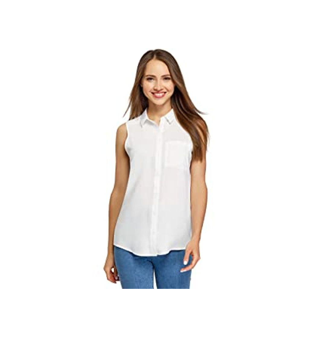 Social oodji Ultra Mujer Blusa de Viscosa con Cuello Camisero, Azul, ES 38