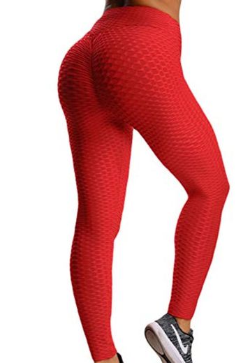 FITTOO Mallas Pantalones Deportivos Leggings Mujer Yoga Alta Cintura Gran Elásticos Fitness Rojo S