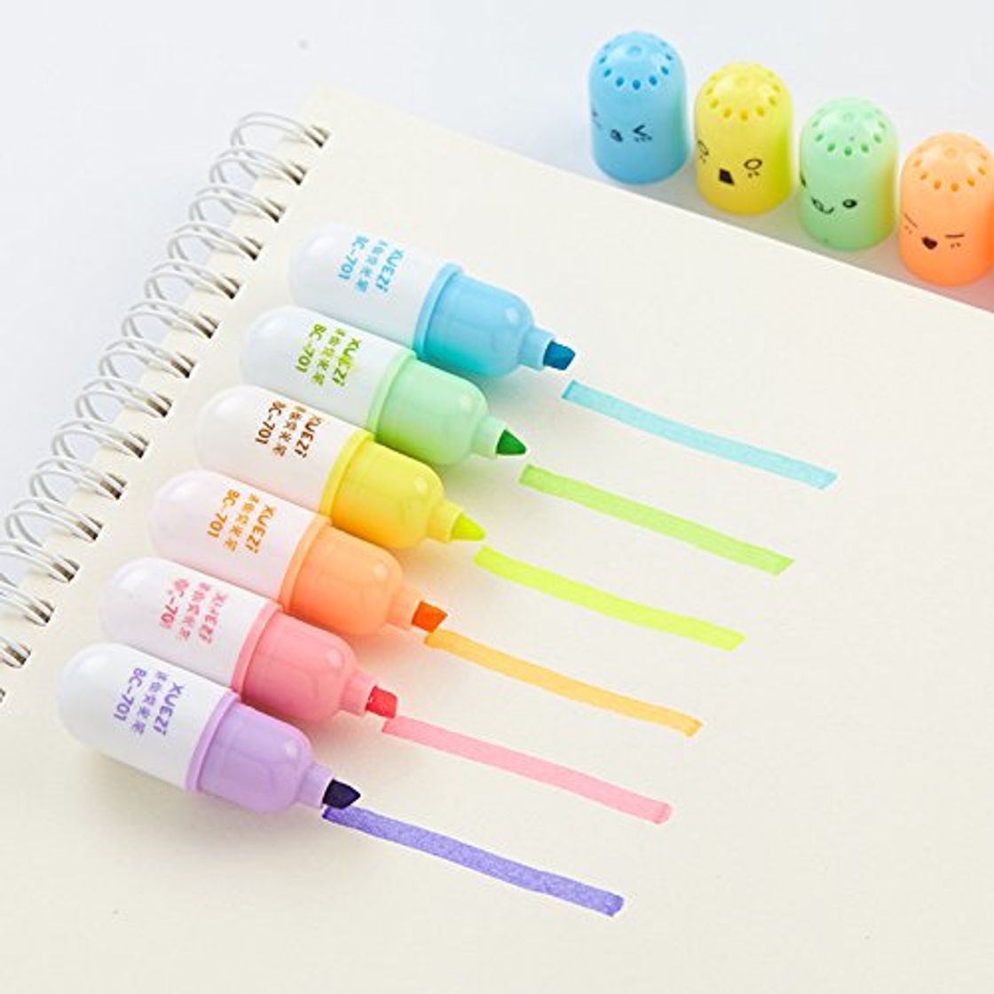 Social 6 pcs Cápsulas resaltador Píldora de vitamina marcador marcador color bolígrafos Papelería Oficina Útiles escolares marcadores caneta A6869