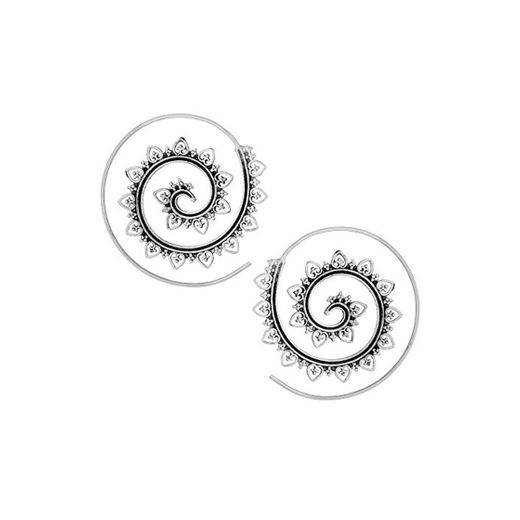 81stgeneration 40 mm Aretes Pendientes Espirales Tribal Indio Mujer Plata de Ley