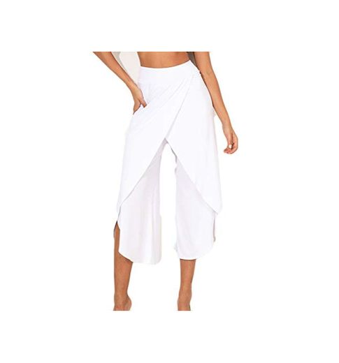 FITTOO Pantalones De Yoga Sueltos Cintura Alta Mujer Pantalones Largos Deportivos Suaves y Cómodos1080#4 Blanco M