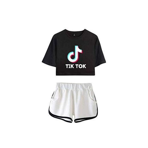 Camiseta y Pantalones Cortos Set TIK TOK Impresa Crop Top T-Shirt