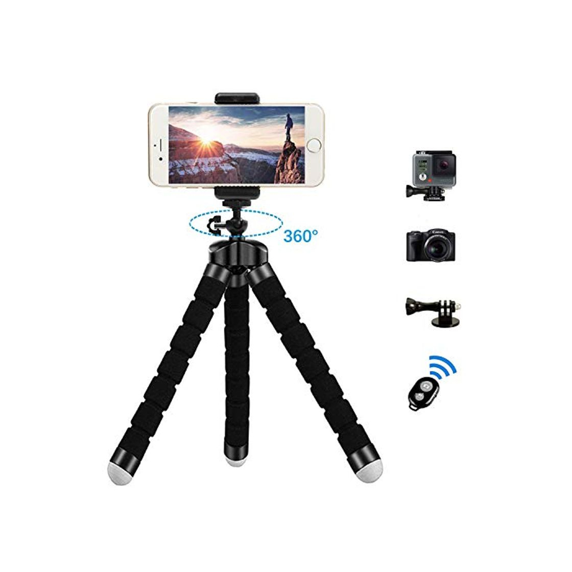 Social Zommuei - Mini Trípode, Móvil Flexible con Bluetooth Control Remoto y Adaptador