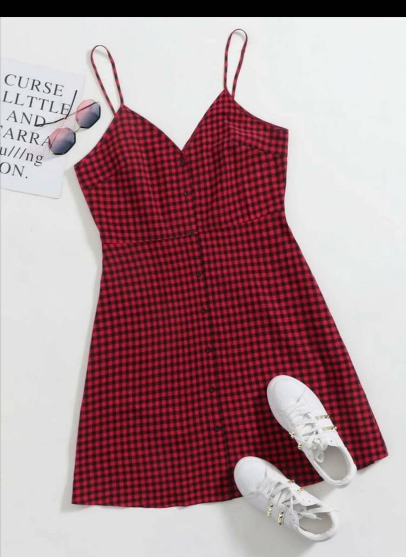 Fashion Vestido rojo a quadros