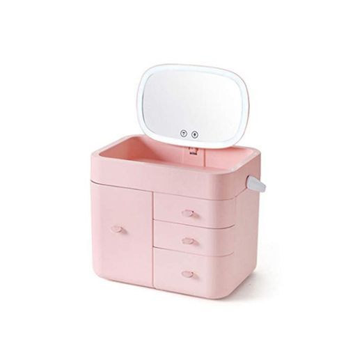 Cajas y soportes Estuche Cosmético Caja De Almacenaje Regalo Para Niña Espejo De Maquillaje Con Luz LED Táctil Dormitorio Baño Tocador A Prueba De Polvo Caja De Almacenamiento Portátil Estuches de maq