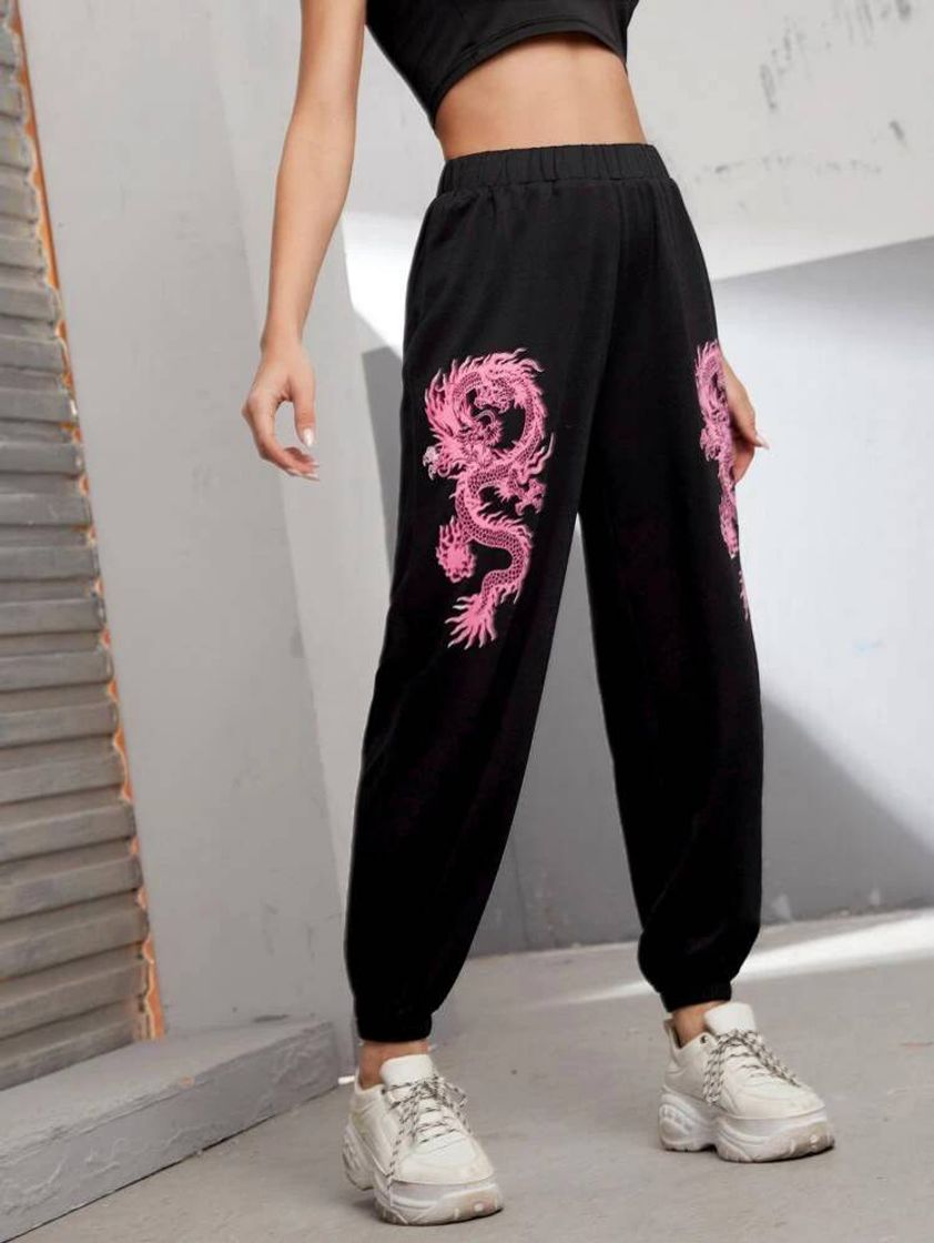 Fashion Calça de dragão rosa