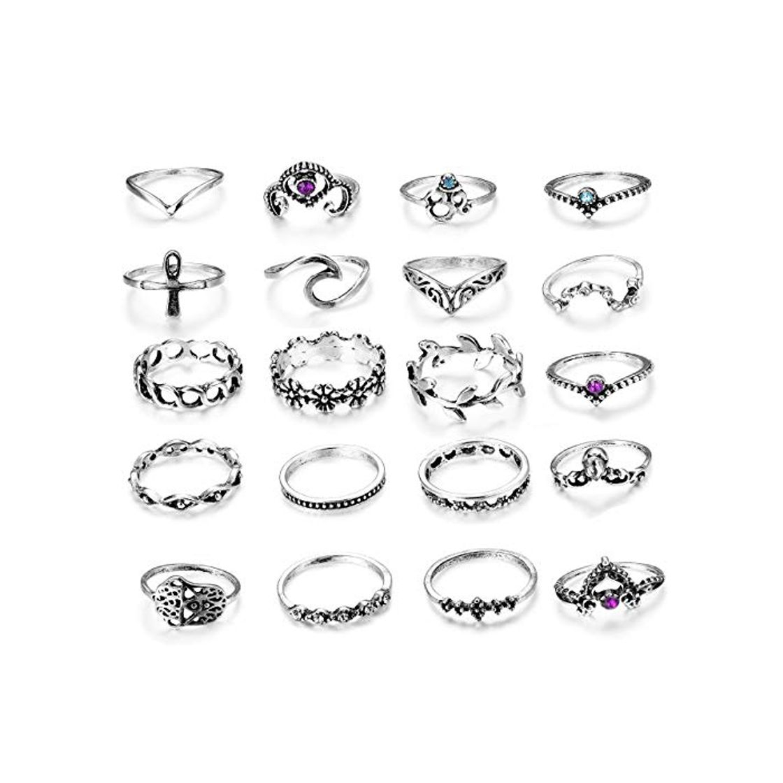 Social Milacolato 20 Piezas Conjunto de Anillos de nudillo Vintage para Mujeres niñas Anillos de apilamiento Conjunto Hueco Tallado Flores