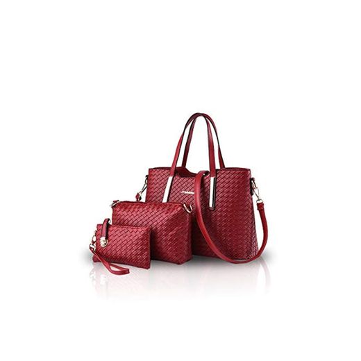 NICOLE&DORIS Bolsos de Mano para Mujer Bolsos 3 Piezas Bolsa Bolsos de Hombro para Damas Totes Bolsos Bandolera Crossbody Vino Tinto