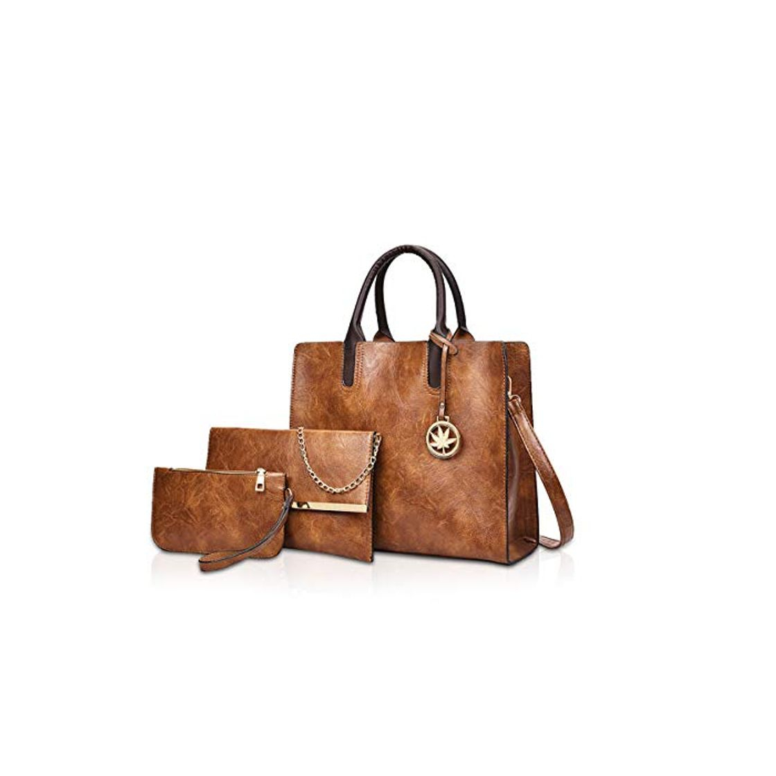 Social NICOLE&DORIS Bolsos Mujer 3 Piezas Bolso de Cuero para Damas Bolsos Totes Bolso de Bandolera Monedero marrón