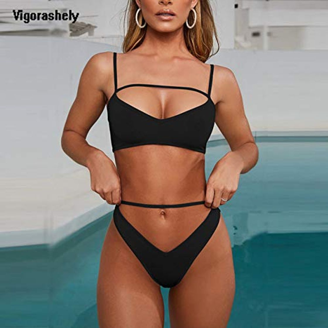 Social 2020 Badeanzug weiß Bikini Tanga Tanga Damen Badebekleidung Sommer Strand tragen Solide