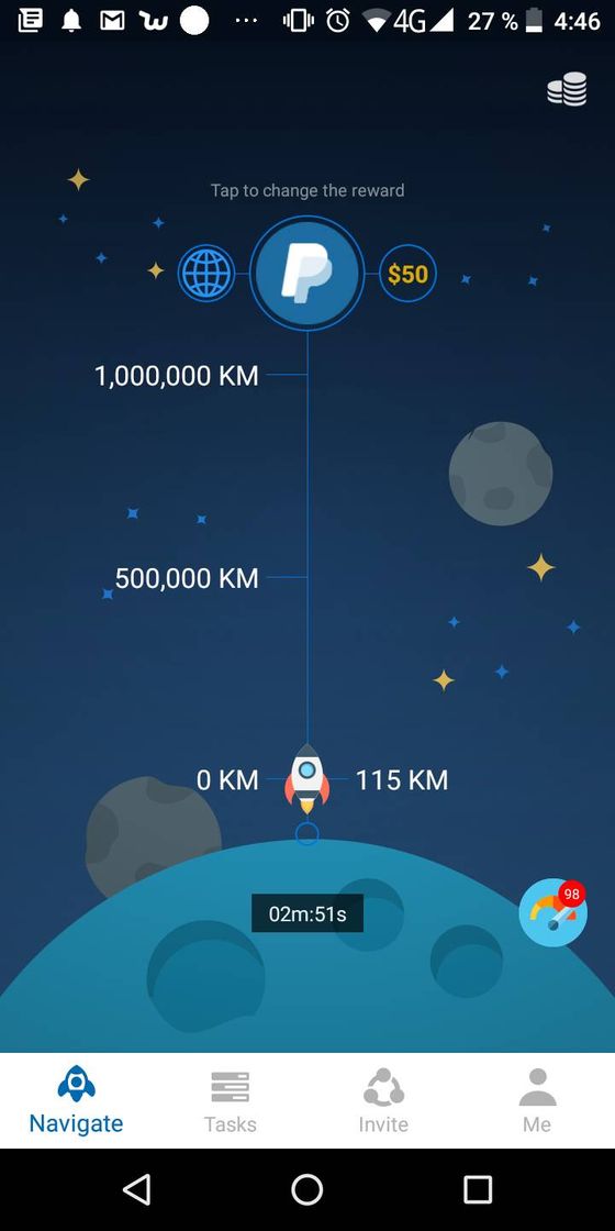 Aplicación TreasureHunt reward