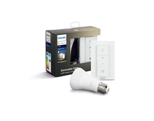 Philips Hue White bombilla LED inteligente E27 y mando inalámbrico, luz blanca