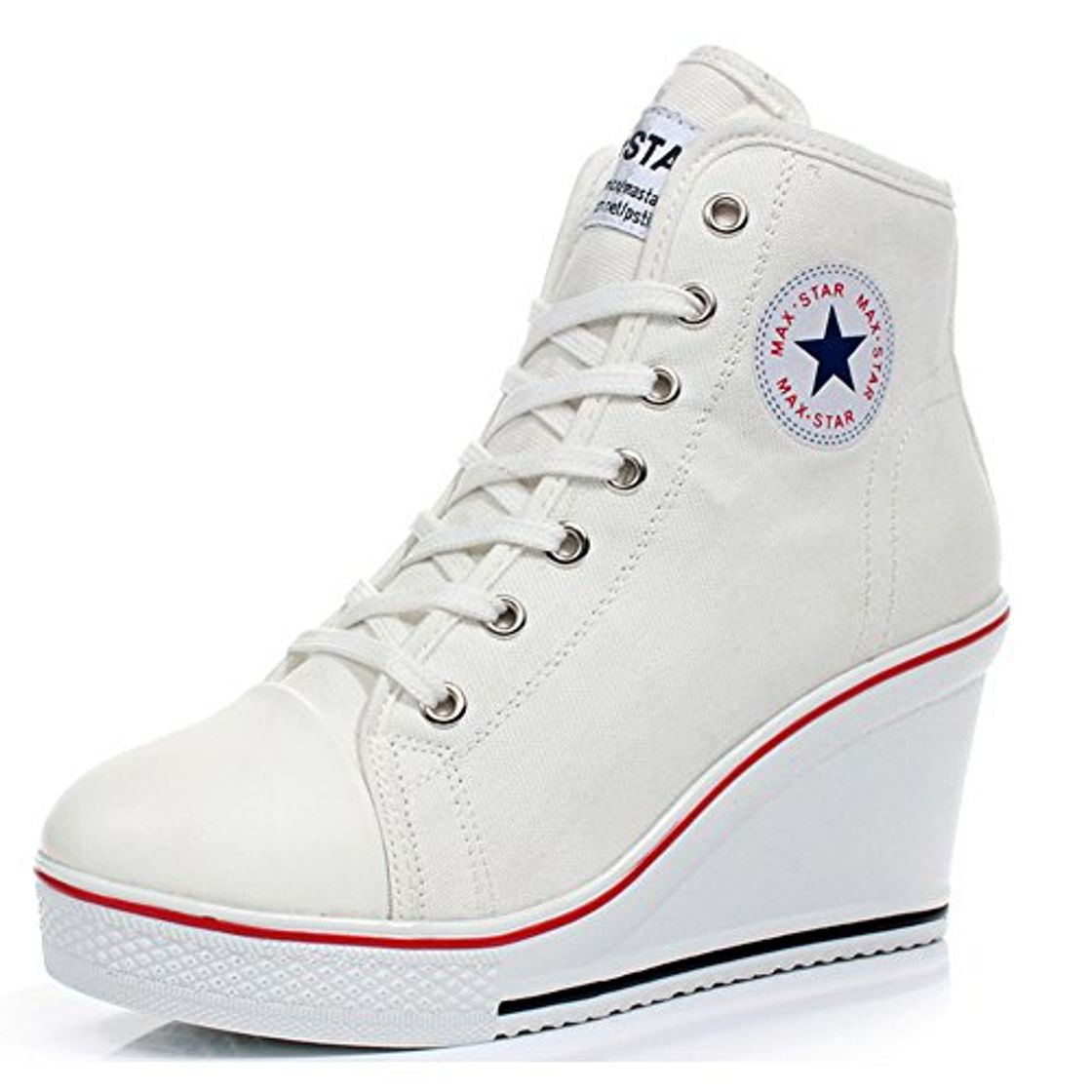 Place Mujer Cuñas Zapatos De Lona High-Top Zapatos Casuales Encaje Hebilla Cremallera Lateral