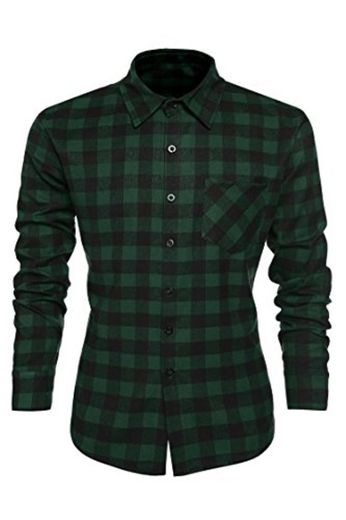 Coofandy Camisa para Caballero Long Sleeve Cuello Clásico de Moda Verde Talla S