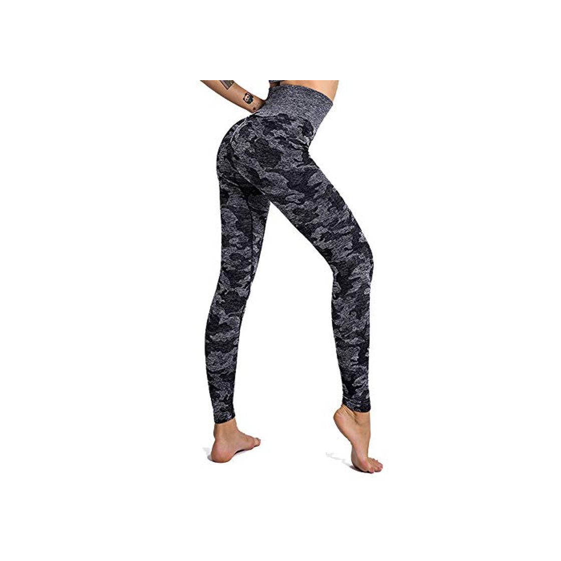 Moda SotRong Adelgazantes Mallas Running Mujer Camuflaje Pantalones Deportivos Push Up Leggings Yoga Anticeluliticas Desigual Negro M