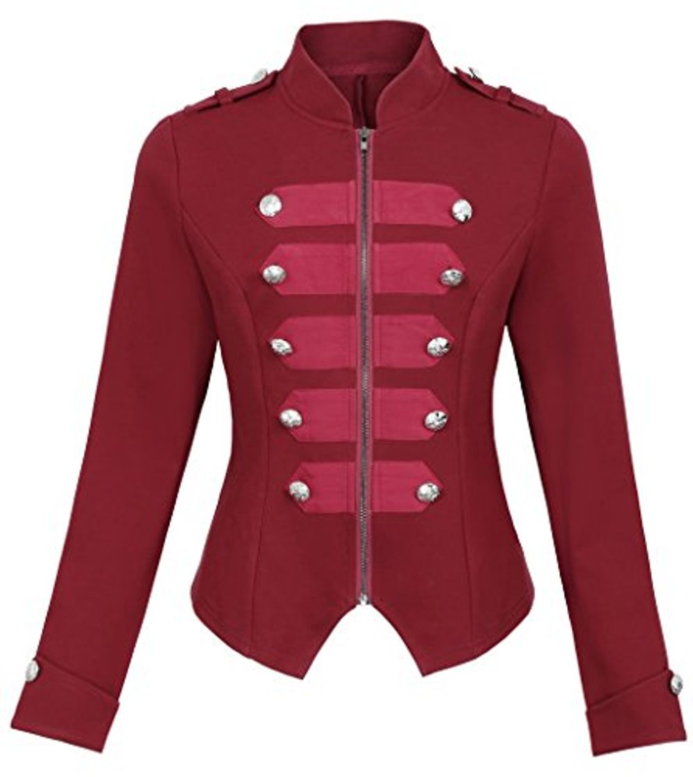 Fashion Kate Kasin Chaqueta para Mujer Vino para Otoño Invierno Vintage Militar Cremallera Doble Abotonados M