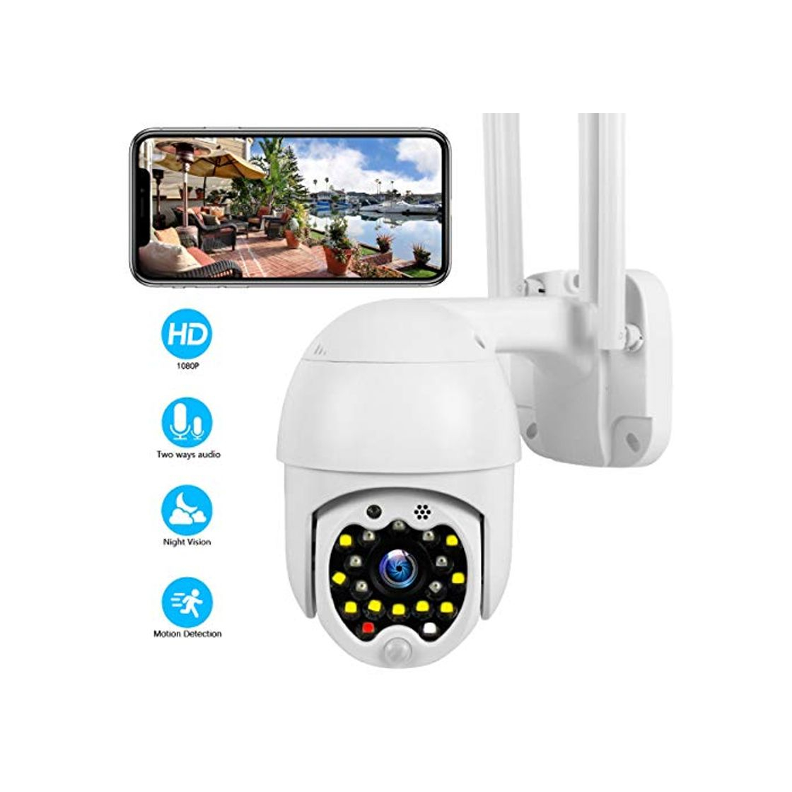 Product Cámara WiFi Exterior, Cámara PTZ Vigilancia Exterior IP Visión Nocturna Detección de