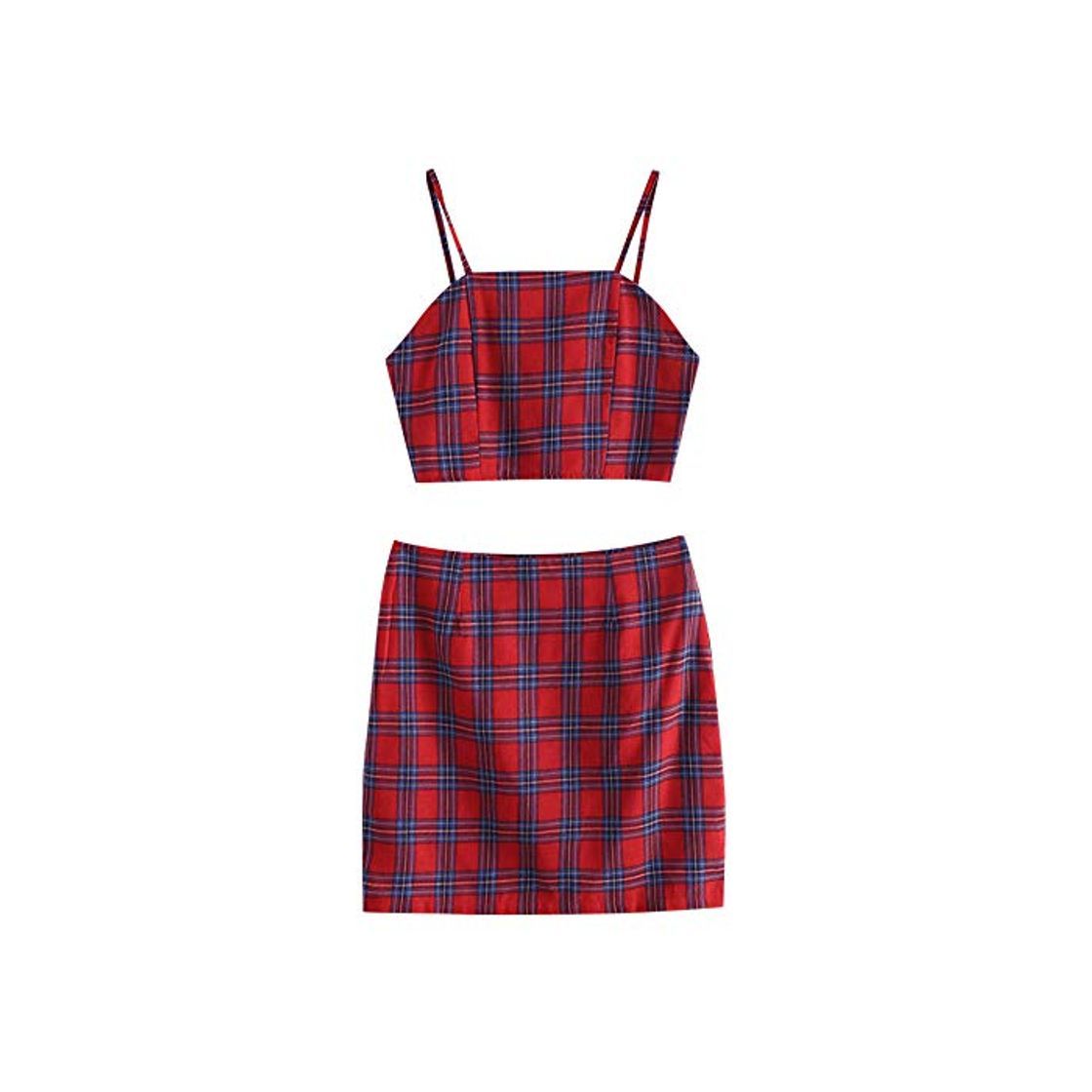 Products ZAFUL Falda a Cuadros, Crop Top Spaghetti Straps Mini Vestido Informal Corto