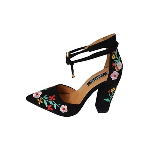 Zapato mujer negro bordado