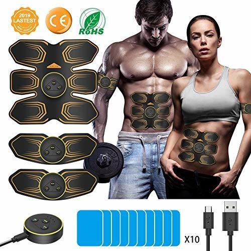 ANLAN Electroestimulador Muscular Abdominales, EMS Estimulador, Abdomen/Brazo/Piernas Entrenador Muscular con USB Recargable,