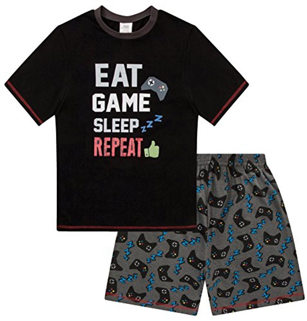 Moda Pijama corto para niños de 9-15 años con estampado Eat Game Sleep