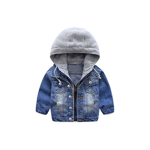 Niño Capucha Chaqueta Vaquera Abrigo Bebé Cazadora Vaquera Niñas Denim Jacket Manga