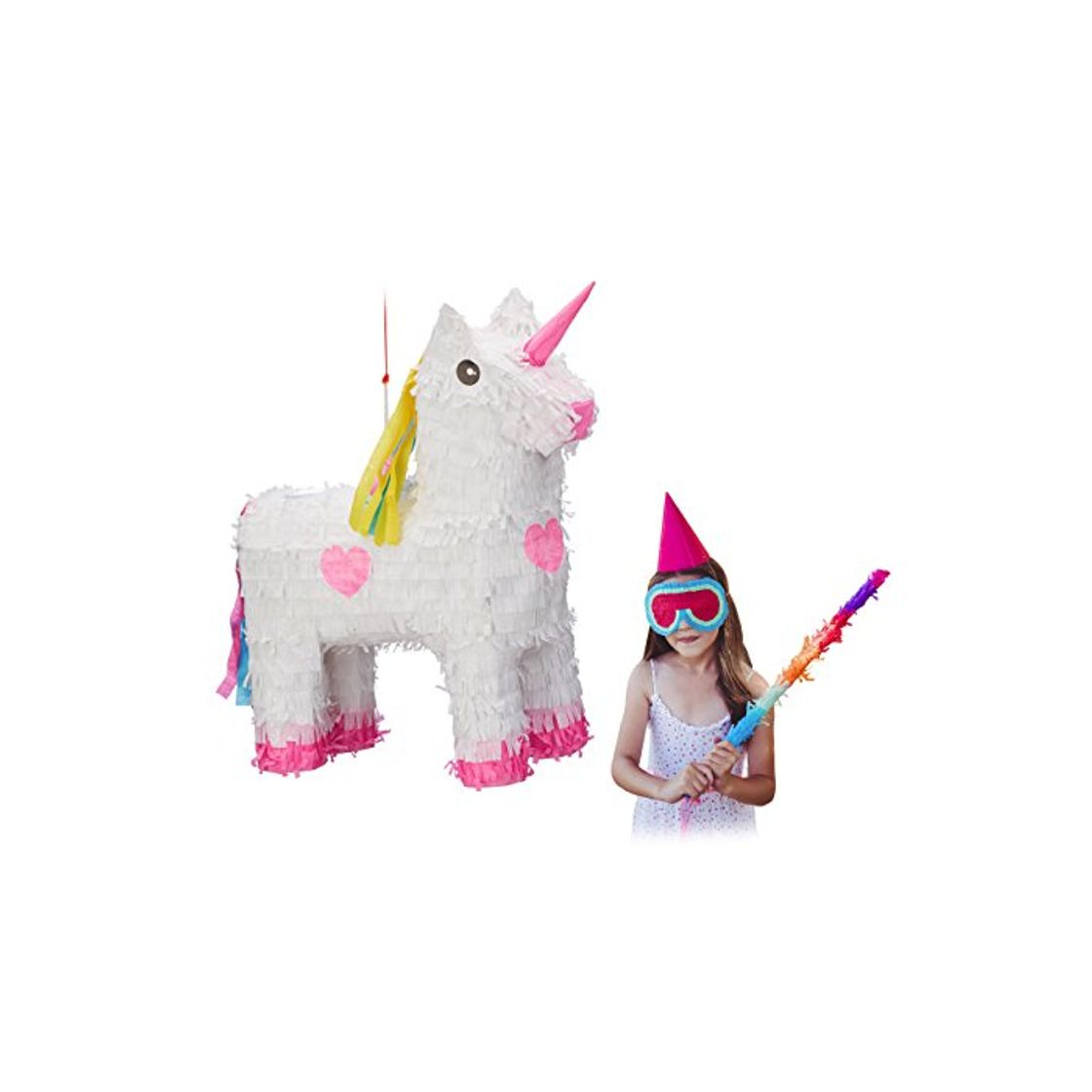 Products Relaxdays Piñata Unicornio, Color Blanco-Rosa, HxWxD: 47 x 43 x 13 cm